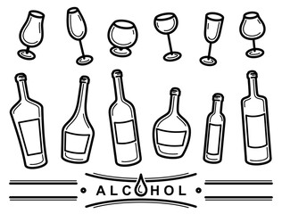 Wall Mural - Alcoholic glass collection. Alcoholic glass icon set. Vector 