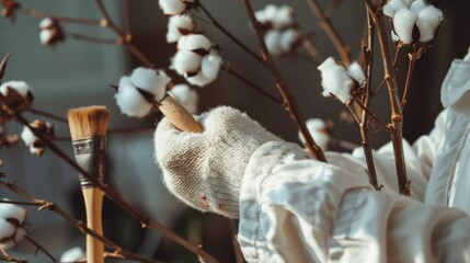 Wall Mural - Cotton Flower and Brush