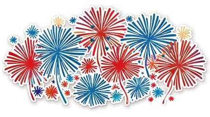 Wall Mural - Vibrant Labor Day Fireworks Over Tranquil Lake Landscape Suitable for Shirt Design