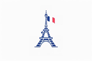 Vector eiffel tower silhouette skyline with French flag