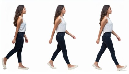 Full body photo of a Caucasian female business person walking. Full body photo PNG with transparent background precisely cut out with clipping path