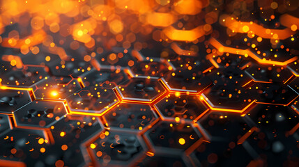 high-tech texture, black and orange hexagons