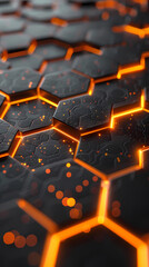 high-tech texture, black and orange hexagons