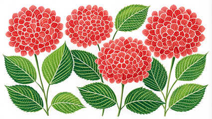 Wall Mural - red hydrangeas, Flowers plant drawing illustration isolated