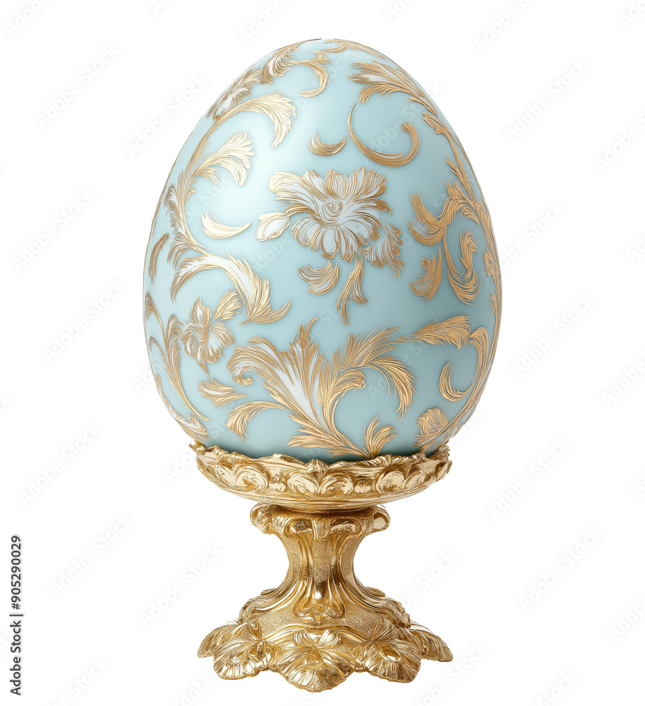 Foto de Stock An ornate blue Easter egg with a gold floral design on an ...