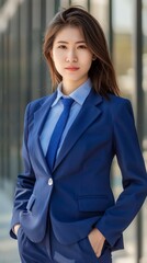 Wall Mural - corporate young woman portrait wearing royal blue suit