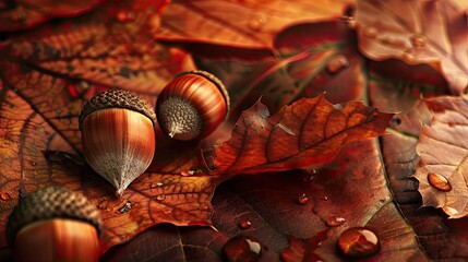 Canvas Print - Two acorns on an autumn leaf