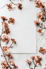 Wall Mural - minimalist mockup of paper and flowers on a white background