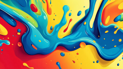 Poster - A vibrant color splash abstract cartoon background featuring bold splashes of red, blue, yellow, and green. The playful design includes swirling shapes and dynamic lines, creating an energetic and fun