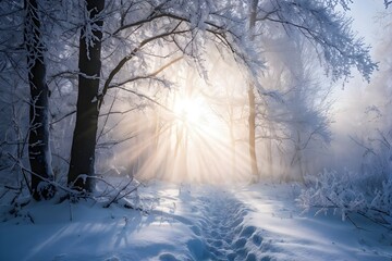 winter forest with snow bathed in soft diffuse light