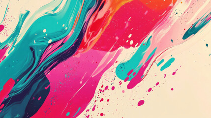 Canvas Print - A vibrant color splash abstract cartoon background with splashes of red, teal, and magenta. The design features bold patterns and energetic lines, creating a lively and dynamic vibe.