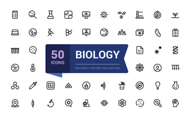 Wall Mural - set of biology icons. linear mimimal style icons pack. simple editable stroke vector illustration.