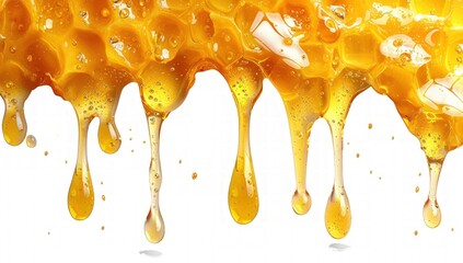 Wall Mural - Golden Honey Dripping From Honeycomb