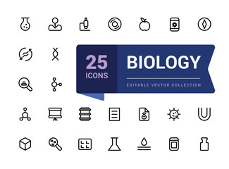 Wall Mural - set of biology icons. linear mimimal style icons pack. simple editable stroke vector illustration.
