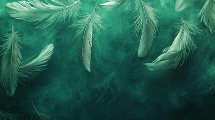 Poster - An emerald textured background with a light, airy feather texture. The delicate design and deep green color add a sense of lightness and tranquility.