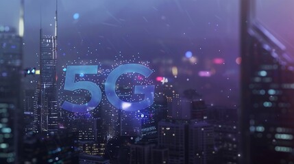 Leinwandbilder - 5G network digital hologram and internet of things on city background5G network wireless systems : Generative AI