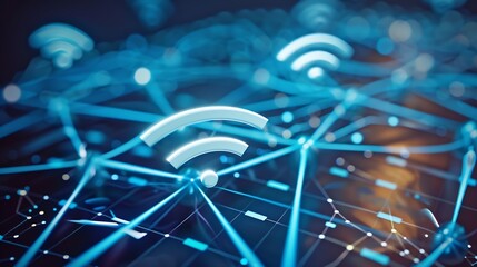 Aufkleber - Wireless technology concept global network connections WiFi networking Speed Wireless internet connection communication technology Cyberspace Blockchain Cloud computing and big data : Generative AI