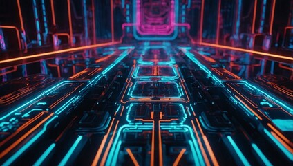 Sticker - Illuminated futuristic circuit with vibrant neon lights and pattern