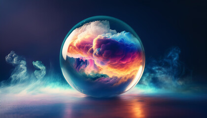 Wall Mural - surreal scene of glass orb filled with clouds. swirling mist and smoke. mystical atmosphere.