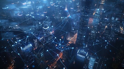 Poster - Smart city and communication network concept 5G IoT Internet of Things Telecommunication : Generative AI