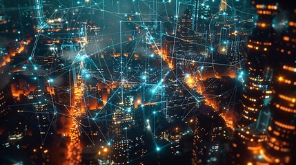 Aufkleber - Smart city and digital transformationBig data connection technology Telecommunication and communication network concept : Generative AI