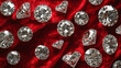 © Volodymyr - A diamond background showcasing a luxurious texture of large diamonds set against a red velvet background. The opulent combination creates a striking visual.