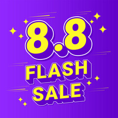 Wall Mural - 8.8 Flash Sale shopping banner , date 8  month 8, 3D Minimal long shadow text with stars and Fast Lines on Purple background for Flash Sales campaign, special offers use to your Shopping website