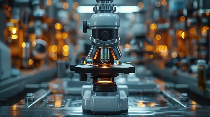 Microscope Focused on Sample in Laboratory. Microscope focused on a sample in a laboratory, demonstrating the meticulous nature of scientific study and detailed analysis.