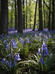 Wall Mural - Lovely bluebell blossoms in the forest