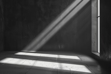 Wall Mural - Empty room with black walls, white concrete floor and soft skylight from window, pool, simple minimalist interior architecture background with copy-space, 3d, Generative AI