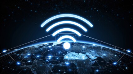 Aufkleber - Wireless technology concept global network connections WiFi networking Speed Wireless internet connection communication technology Cyberspace Blockchain Cloud computing and big data : Generative AI