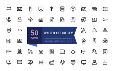 Wall Mural - set of cyber security web icons in line style. related to guard, password, safety, key, shield. mini