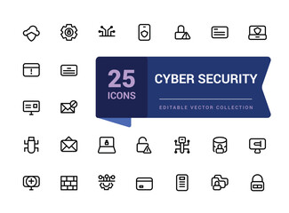 Wall Mural - set of cyber security web icons in line style. related to guard, password, safety, key, shield. mini