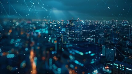 Fototapete - Smart city connection  dot point connect with line network technology metaverse conceptBig data connection technology Telecommunication and communication network concept : Generative AI