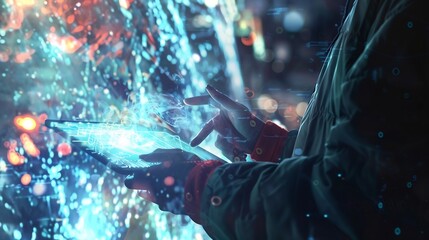 Aufkleber - Digital transformation technology era abstract tech background metaverse Man using digital tablet with future technology IoT internet of things future AI technology smart device social : Generative AI