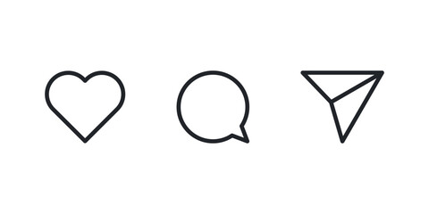 Wall Mural - like, comment and share social media outlined buttons for a user interface. vector icon set in flat 