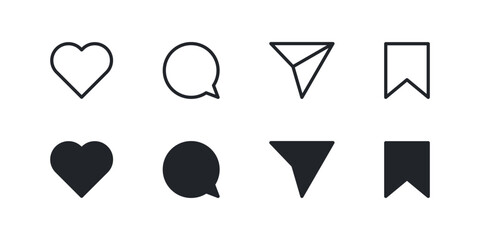 Wall Mural - like, comment, share and save social media buttons for a user interface in 2 variations. vector icon