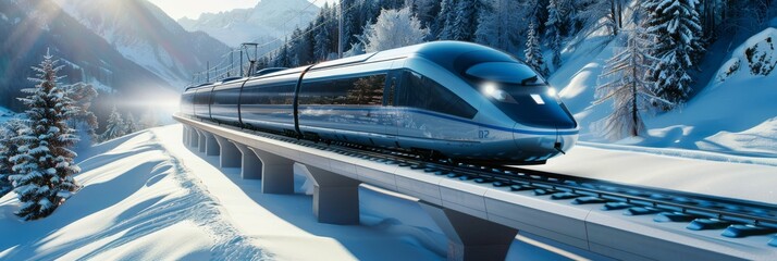 Highspeed train glides through snowcovered landscape in a display of modern technology