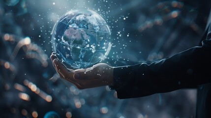 Leinwandbilder - Business service online digital technology Businessman holding digital globe hologram Quality business relationship Customer service advice and support Technology robot assistance onli : Generative AI