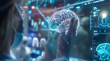 Poster - Medical technology Doctor use intelligence software of AI for diagnosis brain increasing accuracy patient treatment Research and Medical development technology to improve patient healt : Generative AI