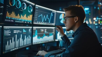 Leinwandbilder - Analysts use computers to analyze statistical data to improve targeted digital online marketing strategies for a business advantage Data Science Software Developer : Generative AI