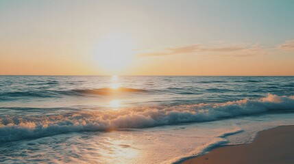 Poster - Waves crash on the shore at sunset.