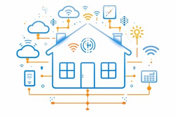 Sticker - Detailed diagram of a smart home system, highlighting the integration of technology and energy efficiency in modern residential design