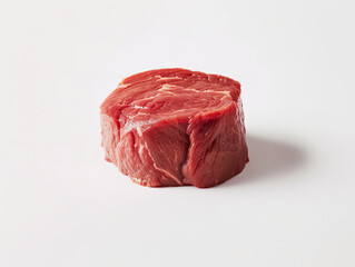 a professional product photo of a delicious and all red raw steak on a white background