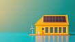 © Panuma - A vibrant yellow house featuring solar panels and a wind turbine, symbolizing renewable energy and sustainable living.