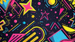 © Cadengo - Back To The 90's Backdrop on black background, 90s Theme Party Decoration, Retro Birthday Sign, Nostalgic Disco, Millennial Gen Z Hip Hop Banner. Typical retro background of the 90’s