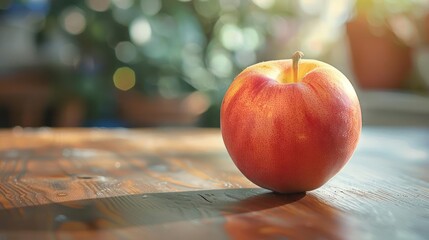 Wall Mural - an apple sitting on top of a wooden table