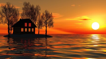 Wall Mural - sunset on the lake