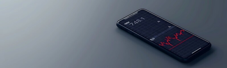 Leinwandbilder - Solid Gray Background with Smartphone Displaying Stock Market Data, Ample Copy Space