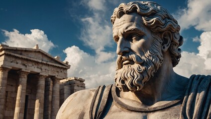 Majestic ancient Greek god of Olympus against a grand classical backdrop, stunning wallpaper